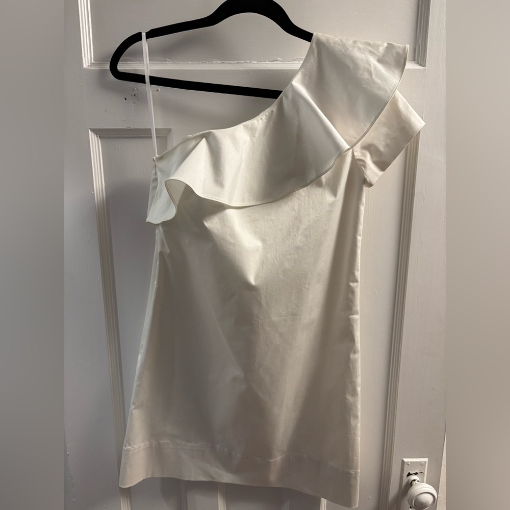 Club Monaco White Asymmetrical Ruffled Dress